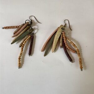 Earrings Dangle Pierced Wood Beads Natural Tones Boho